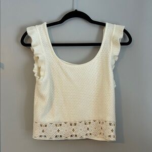 Elegant White Ruffle Trim Crochet Top